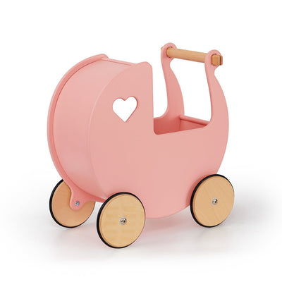 Wooden Dolls Pram - Coral Pink, Grey, Off White, Red or White - Chic Petit